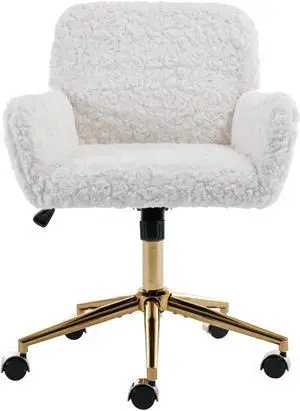 Comfy Desk Chair Home Office Desk Chair Computer Chair with Wheels Furry Vanity Chair for Womens Girls, Upholstered Swivel Task Chair with Gold Base for Living Room Bedroom Comfy Desk Chair Home Office Desk Chair Computer Chair with Wheels Furry Vanity Chair for Womens Girls, Upholstered Swivel Task Chair with Gold Base for Living Room Bedroom