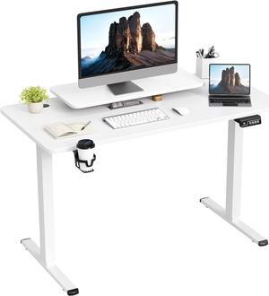 JUMMICO Electric Standing Desk, Adjustable Height Desk 47 x 24 Inch with Monitor Stand, Home Office Computer Desk (White)