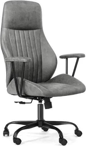 FEZIBO Office Computer Desk Chair, Ergonomic High-Back Mesh Rolling Work Swivel Task Chairs with Wheels, Comfortable Lumbar Support with Suede Fabric Skin-Friendly, Gray