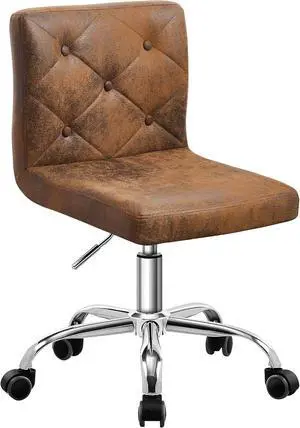 VECELO PU Leather Mid-Back Armless Desk Chair Adjustable Height 360° Rolling Swivel for Home Office Work, Dark Brown