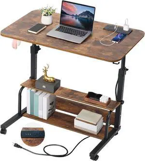 Standing Desk Small Computer Desk,Small Desk for Bedroom,Corner Desk for Small Space,Small Office Desk Adjustable Desk,Mini Desk Stand Up Desk Laptop Desk,Portable Rolling Desk 31.5 Inch Brownish C
