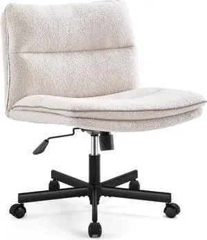 EMIAH Armless Office Desk Chair with Wheels Faux Fur Vanity Mid-Back Ergonomic Home Computer Comfortable Adjustable Swivel Furry Task Chair with Thickened Cushion