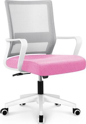 NEO CHAIR Office Desk Chair Ergonomic Mid Back Mesh with Lumbar Support Comfy Cushion Swivel Adjustable Height Gaming Chairs for Home Office (Pink)