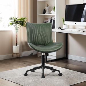 Office Chair, Armless Desk Chair with Wheels, Ergonomic Comfy Home Office Computer Task Chairs,Faux Leather Padded Cute Vanity Chair, Adjustable Height Swivel Rocking Chair with Back, Green