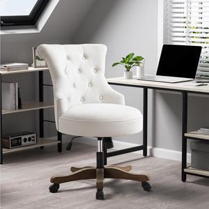 HUIMO Home Office Chair Upholstered Armless Desk Chair with Wheels Adjustable Height Computer Desk Chair with Wooden Legs Comfortable Swivel Chair for Home Office Study Studio (Beige)