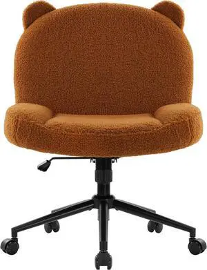 Armless Office Desk Chair with Wheels,Ergonomic Criss Cross Legged Computer Chair with Fabric Padded, Height Adjustable Wide Seat Vanity Chair,Mid Back Task Chair for Home, Bedroom (Brown)