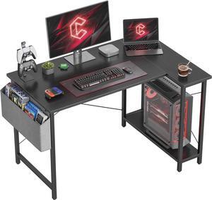 L Shaped Desk, 40" Small Reversible Corner Computer Desk with Storage Shelves, Home Office Desk Study Writing Table, Black