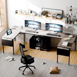 SUNLEI L Shaped Computer Desk 55 inch Home Office Desks, Writing Gaming Desk Large Work Desk Study Workstation, Laptop Stand for Desk, Simple Assembly, Steel Frame, Grey