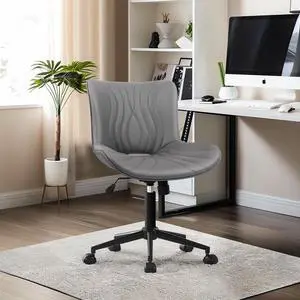 Office Chair, Armless Desk Chair with Wheels, Ergonomic Comfy Home Office Computer Task Chairs, Faux Leather Padded Cute Vanity Chair, Adjustable Height Swivel Rocking Chair with Back,Grey