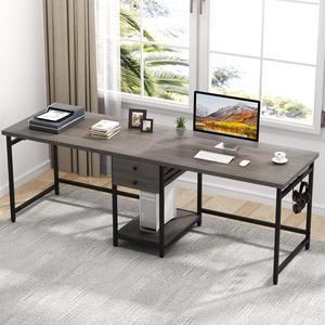 Tribesigns 78.74 Two Person Desk with 2 Drawers, Long Double Computer Desk Gaming Table with Shelves, Industrial Study Writing Table Workstation for Home Office, Grey