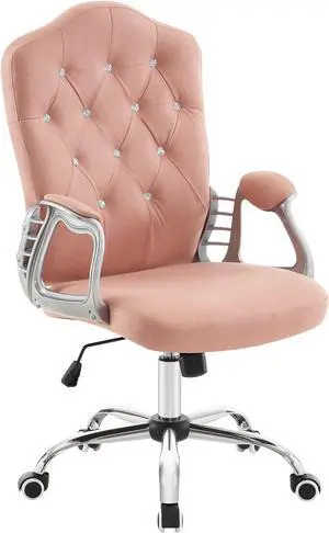 BarberPub Adjustable Home Office Chair, Makeup Vanity Lumbar Support Work Chair, Cute Swivel Rolling Nail Chair, Ergonomic Chair with Armrest, Computer Task Chair with Metal Base 3535 (Pink)