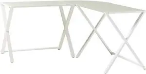 Walker Edison Wright Modern X Leg Glass Top Corner Computer Gaming L Shape Desk Home Office, 51 Inch, White