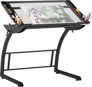SD Studio Designs Triflex Drawing Table, Sit to Stand Up Adjustable Office Home Computer Desk, 35.25" W X 23.5" D, Charcoal Black/Clear Glass