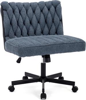 Criss Cross Legged Office Desk Chair with Wheels, Modern Armless Desk Chair with Wide Seat, Home Office Chair for Work, Meditation, Vanity, Blue
