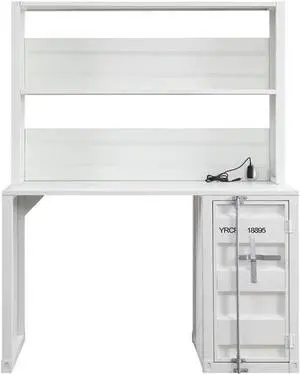 Acme Cargo Metal Desk and Hutch with Shelf in White