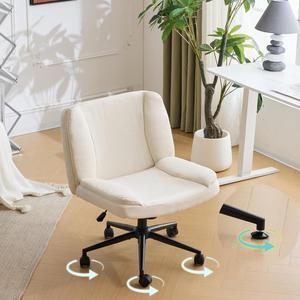 VINGLI Criss Cross Chair with Dual-Purpose Base,Thick Padded Armless Comfy Desk Chair Cross Legged,Adjustable Swivel Modern Vanity Chair,Rolling Computer Chair for Home Office,Makeup,Linen,Pale Yellow
