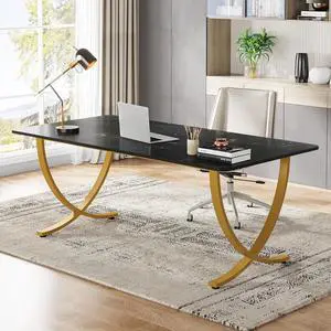 Tribesigns Executive Desk, 63 W x 31.5 D Large Office Desk, Modern Computer Desk Conference Table Meeting Room Table, Business Furniture for Home Office, Black and Gold