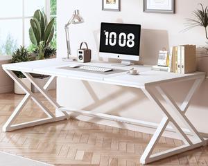 HSH White 70.8" Computer Desk, Modern Large Long Wood Metal Office Desk, Farmhouse Pc Study Work Writing Desk for Two Person, Rustic Double Workstation Executive Desk for Home Bedroom Living Room