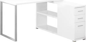 Monarch Specialties Computer L-Shaped-Left or Right Set Up-Contemporary Style Corner Desk with Open Shelves and Drawers, 48" L, White