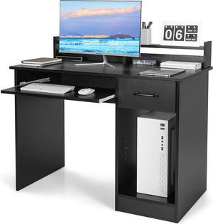 Tangkula Computer Desk with Drawer & Keyboard Tray, Modern Study Writing Desk with Desktop Hutch & Storage Shelves, Home Office Wooden PC Laptop Desk, Desk for Bedroom