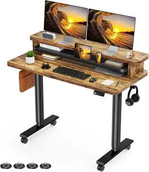 Electric Standing Desk with Dual Monitor Stand, Height Adjustable Desk Sit Stand Desk with Memory Controller, Casters & 2 Hooks, Low Noise Home Office Desk (Rustic Brown, 48" x 24") Electric Standing Desk with Dual Monitor Stand, Height Adjustable Desk Sit Stand Desk with Memory Controller, Casters & 2 Hooks, Low Noise Home Office Desk (Rustic Brown, 48" x 24")