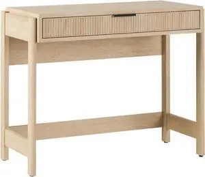 Walker Edison Transitional Office Design, Reeded Drawer Front Detail, Writing Desk with Drawer, Spacious Desktop, Complementary in Living Spaces, 38W x 16.75D x 30H, Coastal Oak