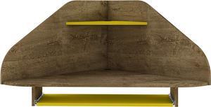 Manhattan Comfort Bradley Corner Floating Desk with Shelves & Gliding Keyboard Drawers, Wall Mounted Table for Small Spaces, Home Office and Bedroom, Mid Century Modern Design, Rustic Brown/Yellow