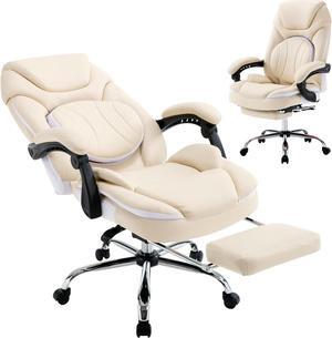 350lbs Ergonomic Reclining Executive Office Chairs with Footrest Back Support for Women Wide Seat Comfortable Padded Recliner Desk Chairs Managerial Executive Chairs, Beige