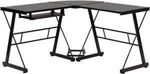 L Shaped Computer Desk,Gaming Desk Home Office Corner Desk Toughened Glass Writing Study PC Modern Executive Table with Keyboard CPU Stand for Kids Student Women Men