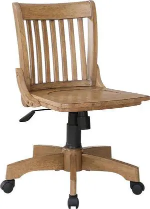 OSP Home Furnishings Deluxe Armless Wood Banker's Desk Chair with Adjustable Height, Locking Tilt, and Heavy Duty Base, Fruitwood