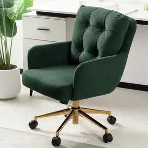 Velvet Office Chair, Comfy Home Office Desk Chairs with Lumbar Support, Modern Velvet Desk Chair Gold Legs Swivel Task Chair for Home Office, Bedroom, Study, Green
