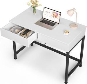 Mexin Small White Desk with 2 Wooden Drawers, 40 Inch Home Office Writing Desk, White Vanity Desk with Storage, Computer Desk for Bedroom Small Spaces, Desk Table for Office, Work, Kids Study, Makeup