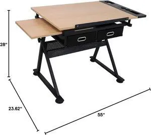 HomGarden Height Adjustable Drafting Desk Drawing Table Art Craft Work Station w/Stool, Storage Drawers for Drawing, Reading, Writing