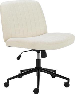 Criss Cross Legged Chair with Wheels, Home Office Desk Chair Wide Seat Fabric Armless Height Adjustable 360° Swivel Chair for Vanity/Work, Beige