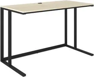 Flats & Castles Logan Modern Industrial Large Home Office Writing Desk with Thick Wood Top, Black Metal Legs, and Cable Management (48", Natural)