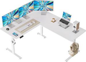 Cubiker L Shaped Standing Desk, 63" Electric Height Adjustable Corner Standing Desk L Shape, Sit Stand Home Office Desk with Splice Board, White