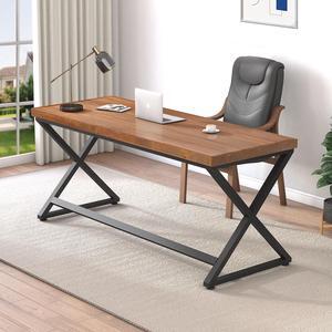 IBF Solid Wood Computer Desk, Rustic 55 Real Wood Home Office Work Desk, Farmhouse Natural Wood Desk for Writing Study, Simple Fir Wooden PC Table Workstation for Living Room Bedroom, Brown, 55 inch