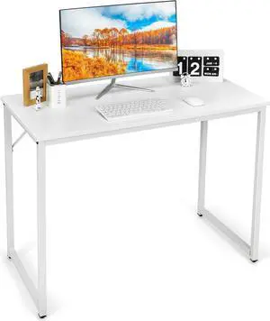 Tangkula White Computer Desk, Small Study Writing Desk with Sturdy Metal Frame, Modern Simple Laptop Desk for Home Office, Easy Assembly