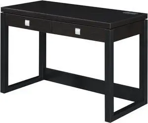 Convenience Concepts Newport 2-Drawer Desk with Charging Station, Espresso/Black