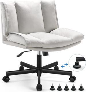 LEAGOO Criss Cross Chair with Wheels, Comfy Armless Desk Chairs with Tech Fabric, Wide Seat Cross Legged Office Chair, Height Adjustable Swivel Computer Task Chairs for Home Office, Bedroom, Make up