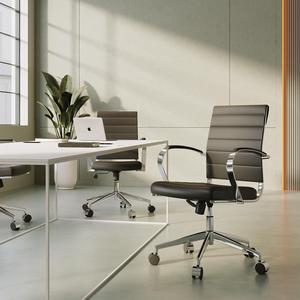 Mid-Century Modern Black Leather Office Chair with armrests, Adjustable Swivel Desk Chair for Home Office, Ergonomic Executive Chair