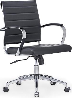 Mid-Century Modern Black Leather Office Chair with armrests, Adjustable Swivel Desk Chair for Home Office, Ergonomic Executive Chair