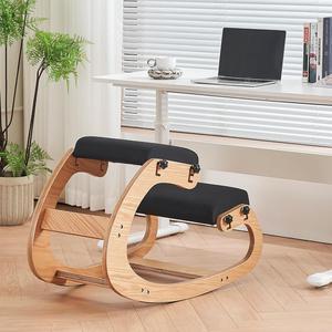 Ergonomic Kneeling Chair,Adjustable Rocking Knee Chair for Home Office,Wooden Office Chair for Back Pain Relief,Black