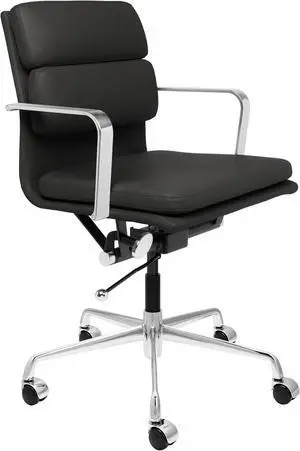 Laura Davidson Furniture SOHO II Padded Management Office Chair - Mid Back Desk Chair with Arm Rest, Swivel & Cushion Availability, Made of Faux Leather, Black, Computer Chair