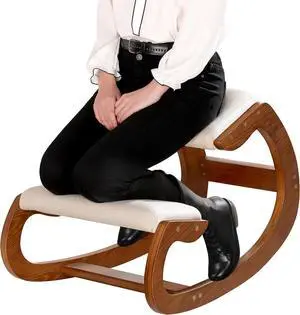 Predawn Ergonomic Kneeling Chair, Rocking Chair Stool, Knee Chair, Posture Chair for Home Office Meditation Wooden & Linen Cushion-Office Desk Chair for Back Neck Pain Relief & Improving (Pecan)
