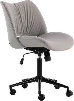 YOUTASTE Ergonomic Home Desk Chair Faux Leather Office Chair Swivel Rolling Task Chair No Arms Vanity Chair of Adjustable Height and Padded Seat Grey