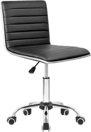 Homall Modern Adjustable Low Back Armless Ribbed Task Chair Office Chair Desk Chair, Vanity Chair Swivel Rolling Leather Computer Chairs Conference Chair (Black)