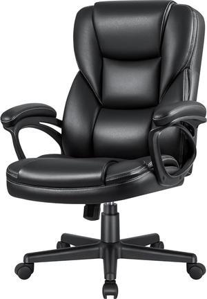 JUMMICO Executive Office Chair High Back Managerial Home Desk Chair, Adjustable Swivel Computer PU Leather Chair with Lumbar Support (Black)