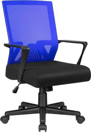 Office Chair Ergonomic Lumbar Support Desk Mesh Computer Chair Mid Back Swivel Chair with Armrest (Blue)