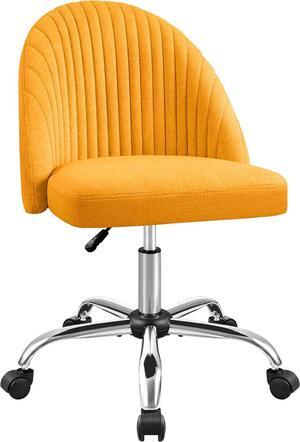 Furniwell Office Chair Armless Cute Desk Chair Modern Adjustable Swivel Padded Fabric Vanity Task Computer Chair Home Office Desk Chairs with Wheels (Yellow)